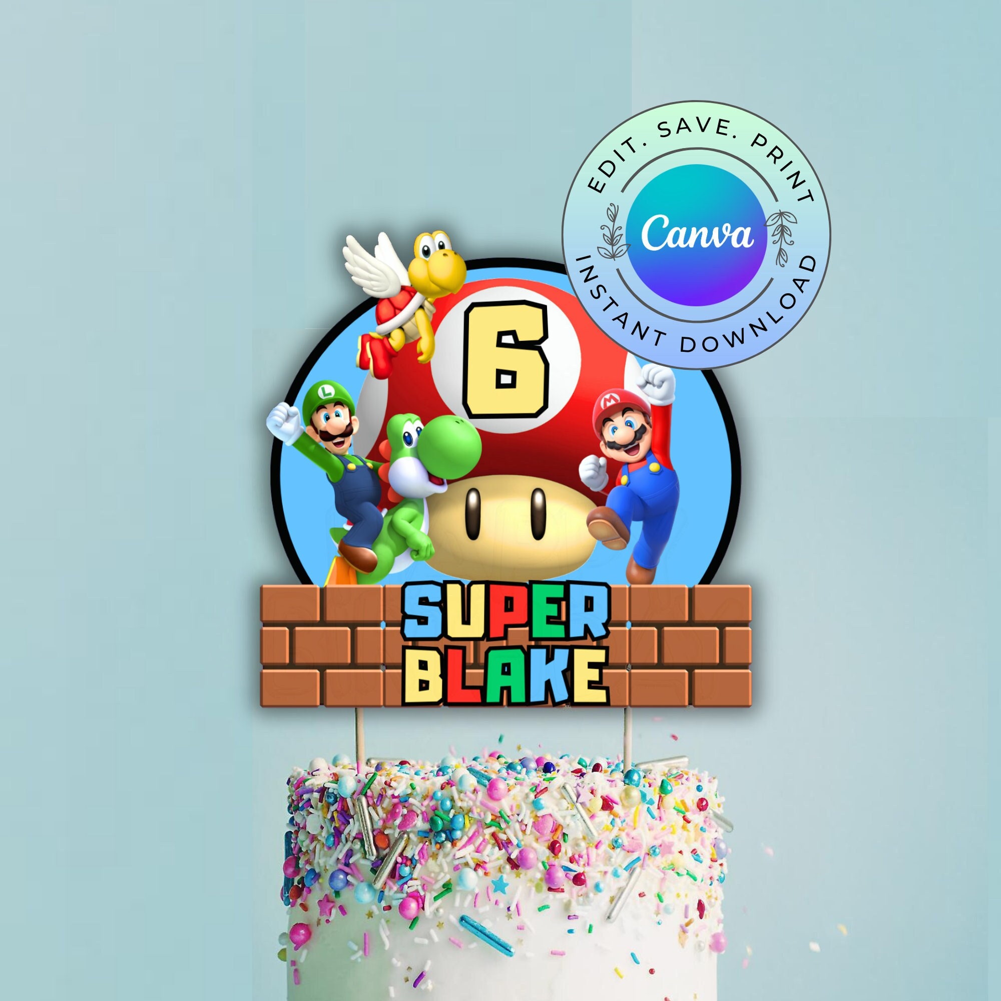 Editable Mario Cake Topper, Printable Mario Birthday Cake Topper ...