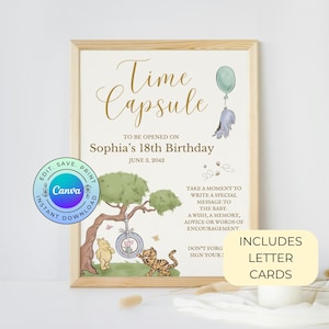 Activité de baby shower modifiable avec Winnie l'ourson, capsules temporelles et cartes postales personnalisables Winnie l'ourson, TÉLÉCHARGEMENT NUMÉRIQUE
