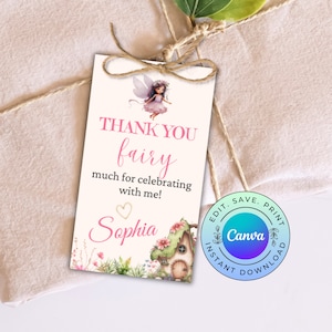 Editable Fairy Birthday Favor Tag, Printable Fairy Thank You Tag, Printable Fairy Party Gift Tag, DIGITAL DOWNLOAD
