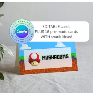 Etichette per alimenti di Mario Party modificabili, tende per alimenti di Mario stampabili, schede per alimenti di Super Mario, DOWNLOAD DIGITALE