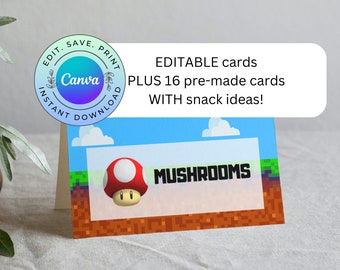 Editable Mario Party Food Label Cards, Printable Mario Food Tents, Super Mario Food Cards, DIGITAL DOWNLOAD