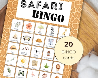 Safari verjaardagsbingo, afdrukbaar dierverjaardagsspel, Wild One Party-activiteit, DIGITALE DOWNLOAD