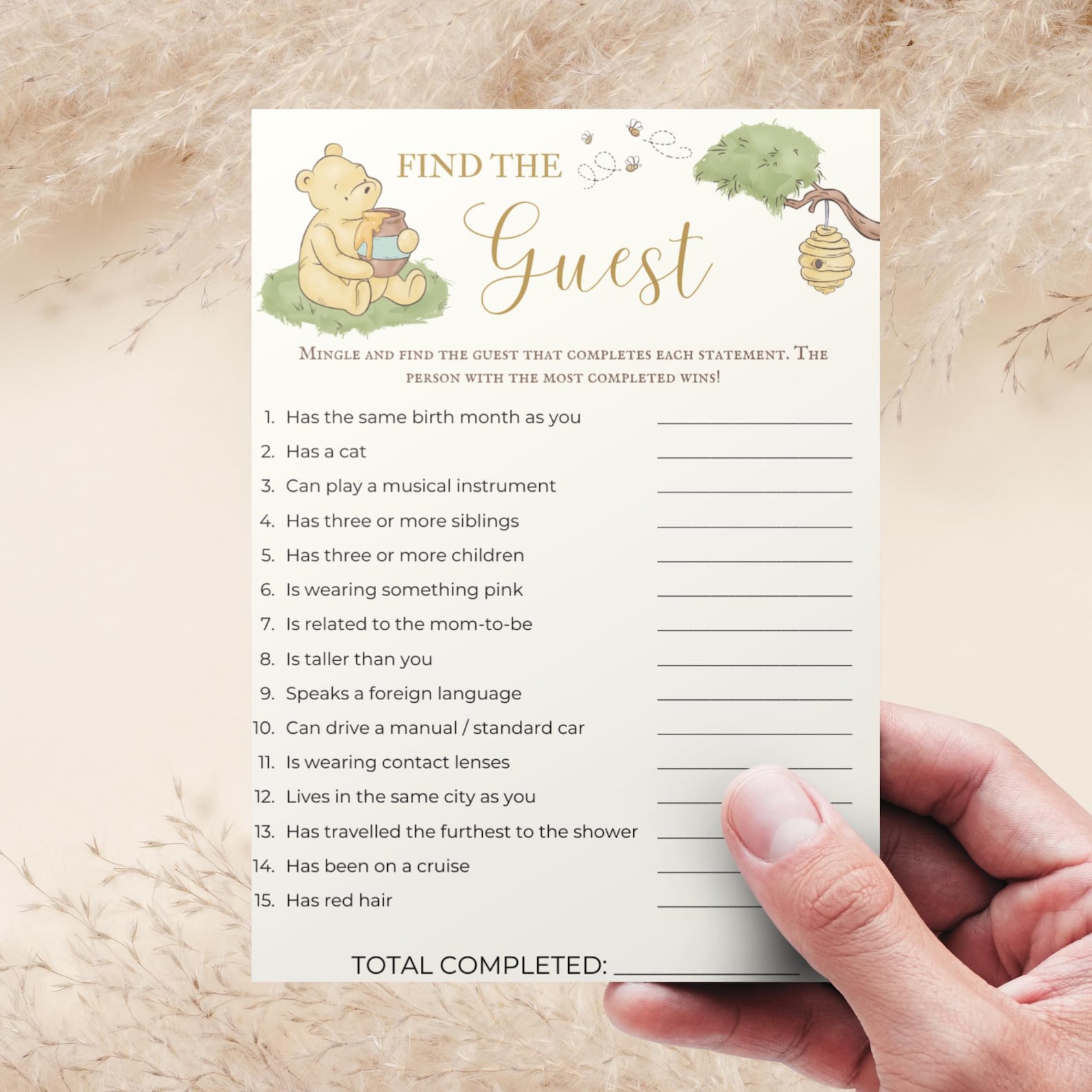 Winnie-the-pooh Baby Shower Find the Guest Game, Classic Winnie the