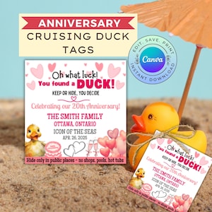 Bewerkbare tags voor cruise-eend jubileum, afdrukbare tag voor cruise-eend jubileum, tags voor cruise-eend verbergen, digitale DOWNLOAD