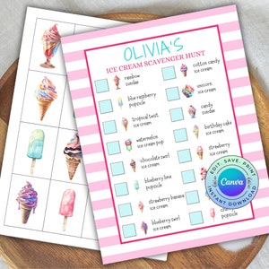 Personalisierbare Eis Schnitzeljagd, druckbare süße Leckereien Party Aktivität, Sommer Schatzsuche, DIGITAL DOWNLOAD