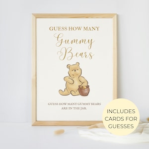 Cartello per baby shower di Winnie-the-Pooh, gioco "Indovina quanti baby shower", attività per baby shower di Winnie The Pooh, DOWNLOAD DIGITALE