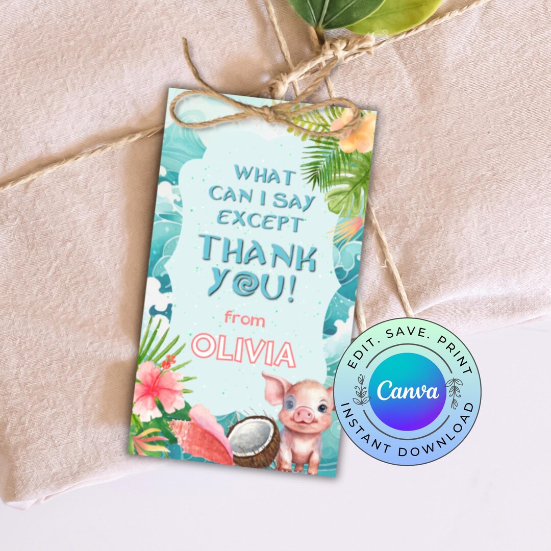 Moana Favor Tag, Editable Moana Gift Tag, Printable Moana Thank You Tag ...