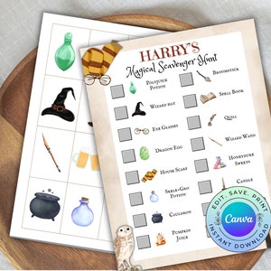 Personalizable Wizard Scavenger Hunt, Printable Magic School Scavenger Hunt, Wizard Party Activity, DIGITAL DOWNLOAD