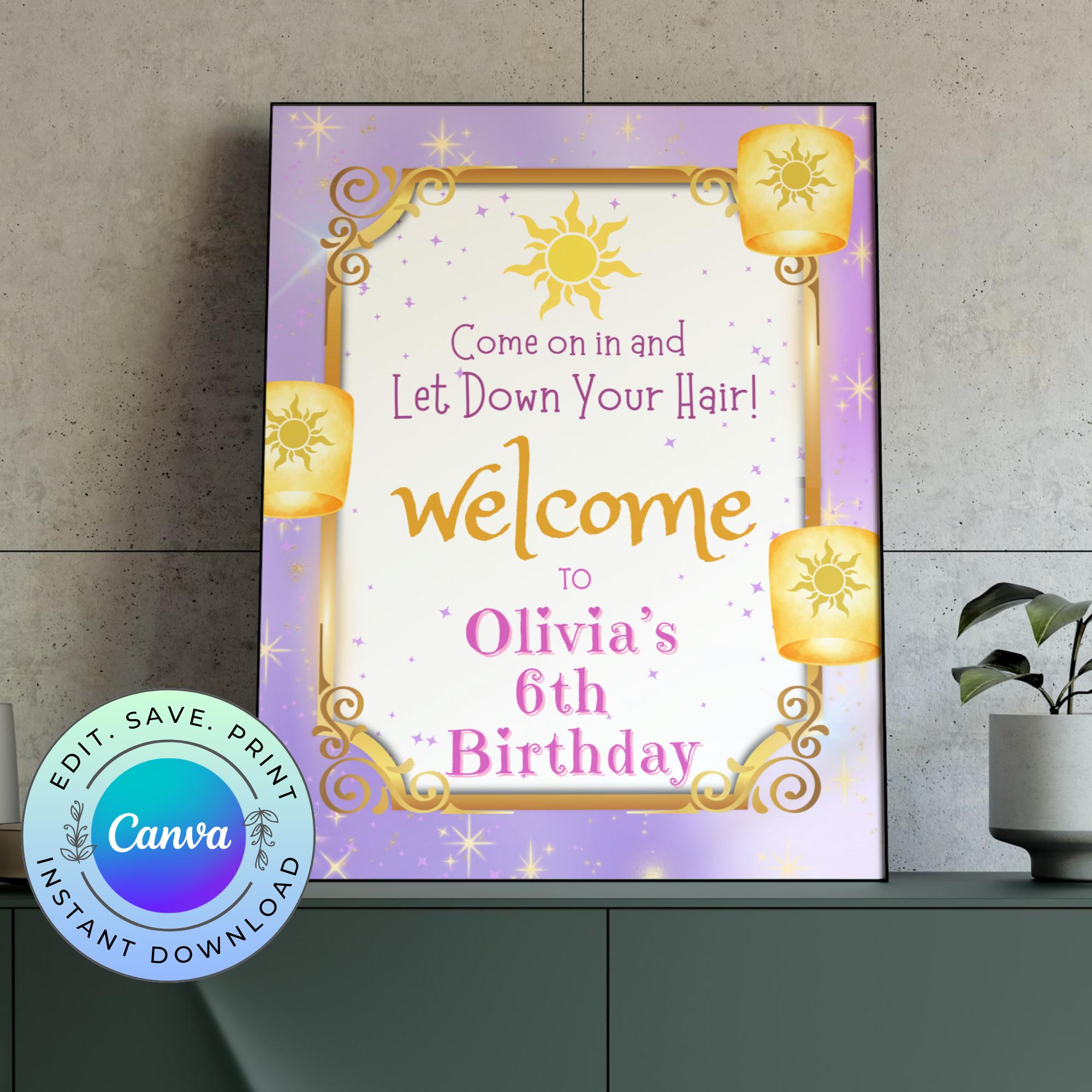 rapunzel6067ページ Editable Rapunzel Welcome Sign, Printable Rapunzel Birthday Sign