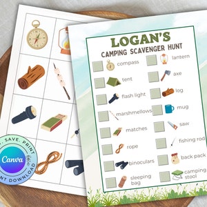 Personalizable Camping Scavenger Hunt, Printable Camping Treasure Hunt, Camping Party Activity, DIGITAL DOWNLOAD