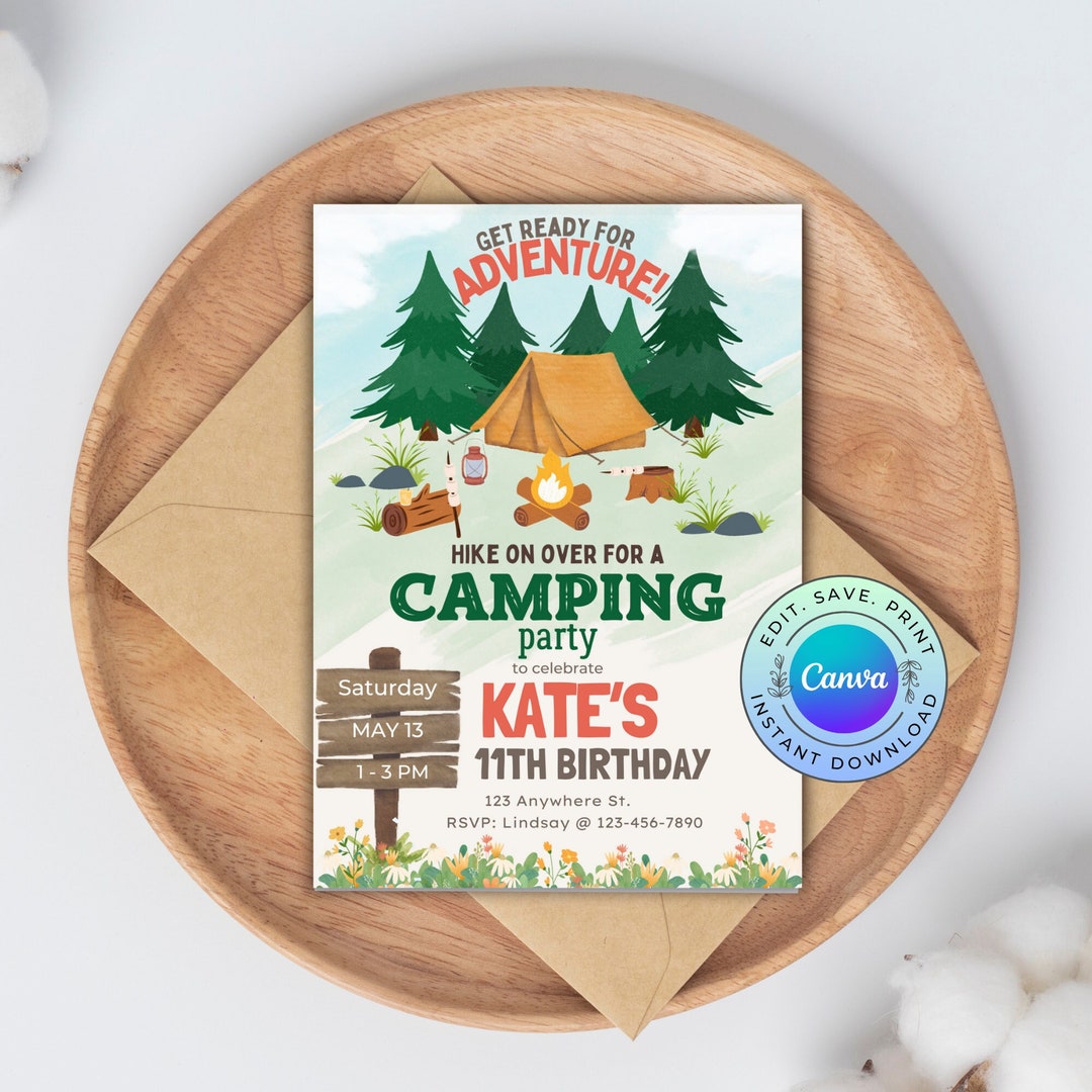 Editable Camping Birthday Invitation, Printable Camping Invite ...