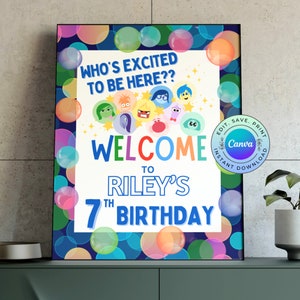 Inside Out 2 Welcome Sign, Editable Inside Out 2 Party Sign, Printable Inside Out Birthday Sign, DIGITAL DOWNLOAD