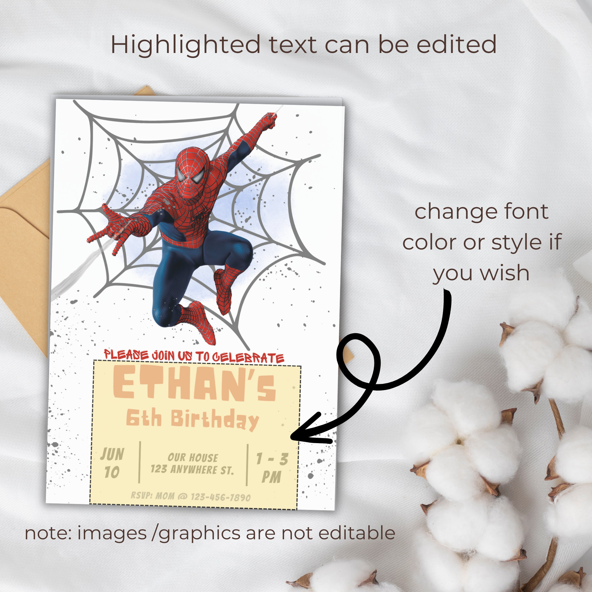Editable Spiderman Birthday Invitation, Printable Superhero Birthday ...