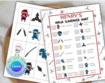Personalizable Ninja Scavenger Hunt, Ninja Party Activity, Printable Ninja Treasure Hunt, DIGITAL DOWNLOAD