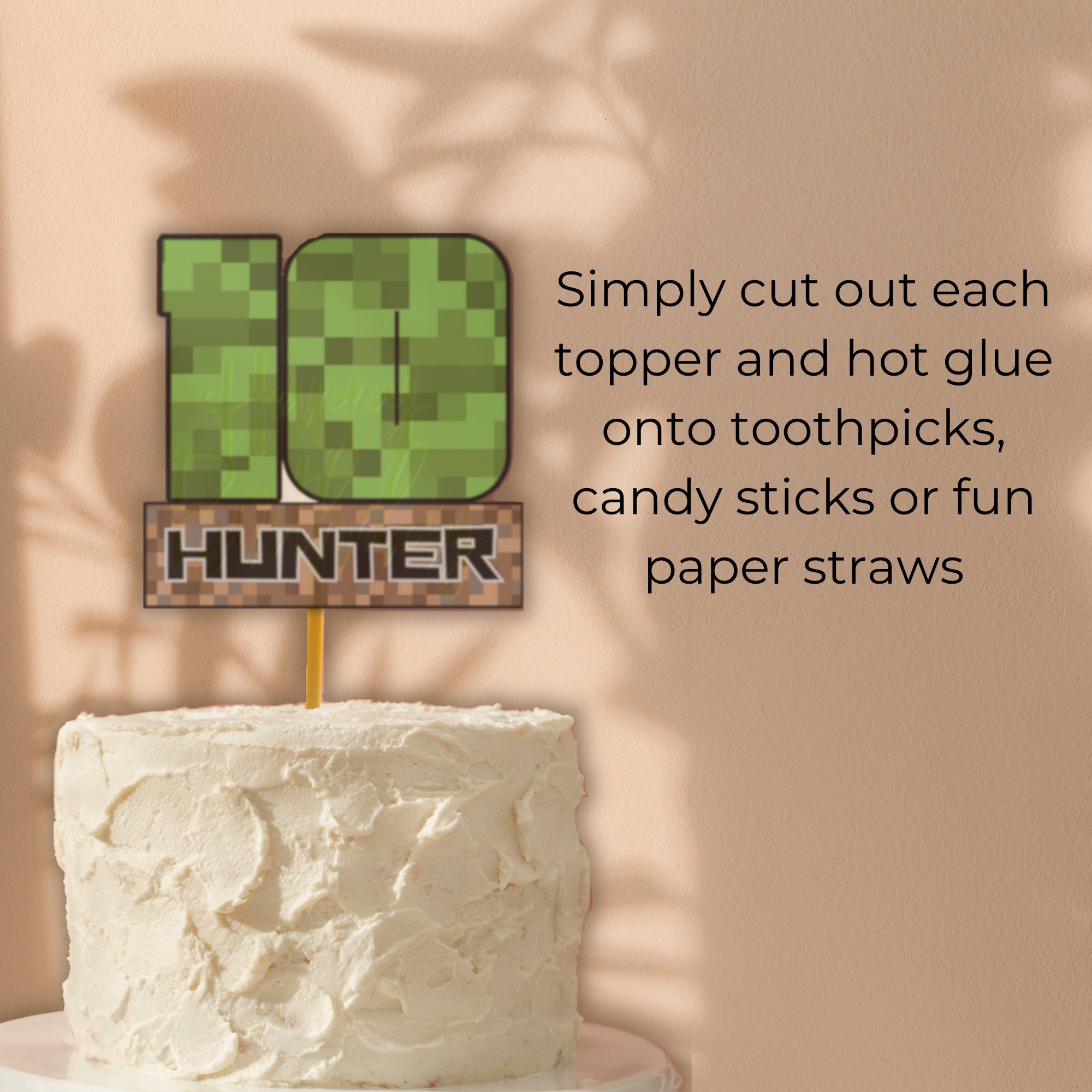 Editable Pixel Birthday Cake Topper