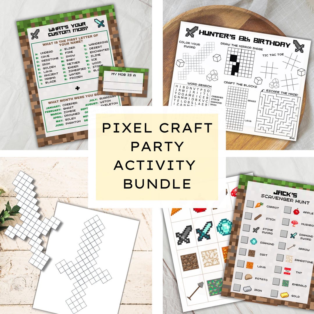 Pixel Craft Activity Bundle, Pixel Craft Birthday Games, Pixel Craft ...