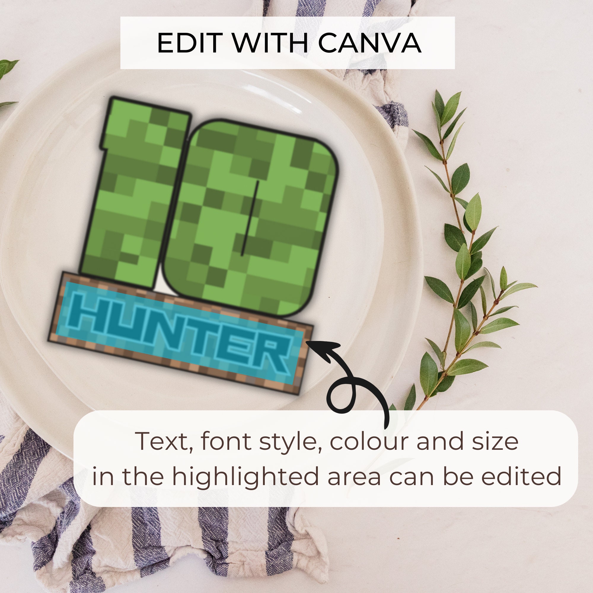 Editable Pixel Birthday Cake Topper
