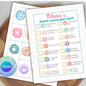 Personalizable Donut Scavenger Hunt, Printable Donut Birthday Party Activity, Donut Party Activity, DIGITAL DOWNLOAD