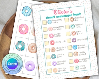 Personalizable Donut Scavenger Hunt, Printable Donut Birthday Party Activity, Donut Party Activity, DIGITAL DOWNLOAD