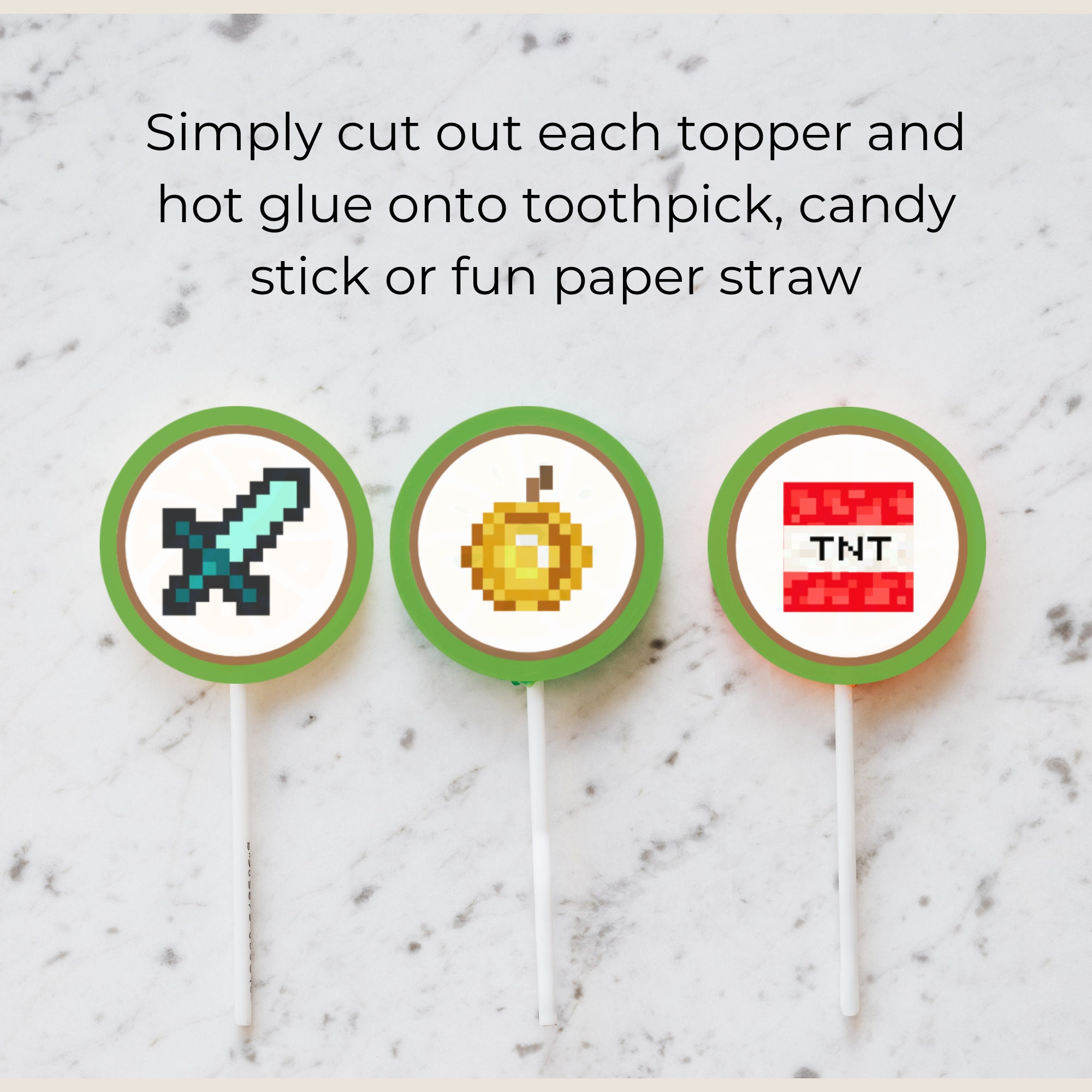 Pixel Art Cupcake Toppers Set
