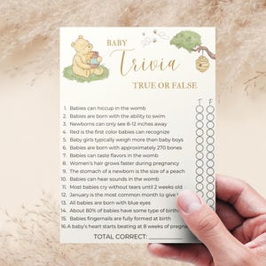 Winnie-the-Pooh Baby Trivia Game, Classic Winnie the Pooh Baby Shower Trivia, DIGITAL DOWNLOAD
