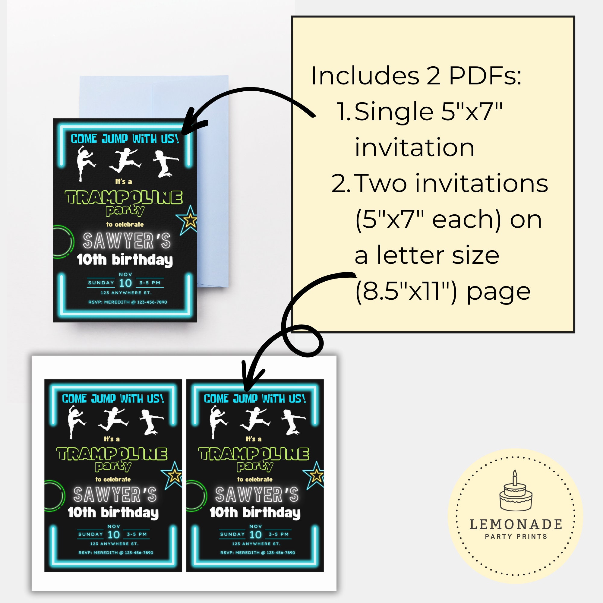 Editable Jump Party Invitation, Printable Trampoline Birthday ...