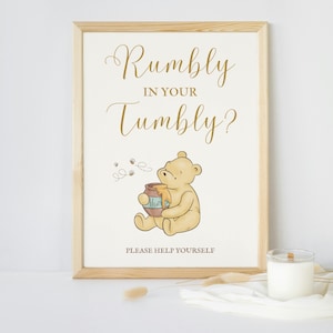 Cartello per baby shower Winnie the Pooh, Cartello per baby shower Rumbly in My Tumbly, Cartello per baby shower classico Winnie the Pooh, DOWNLOAD DIGITALE