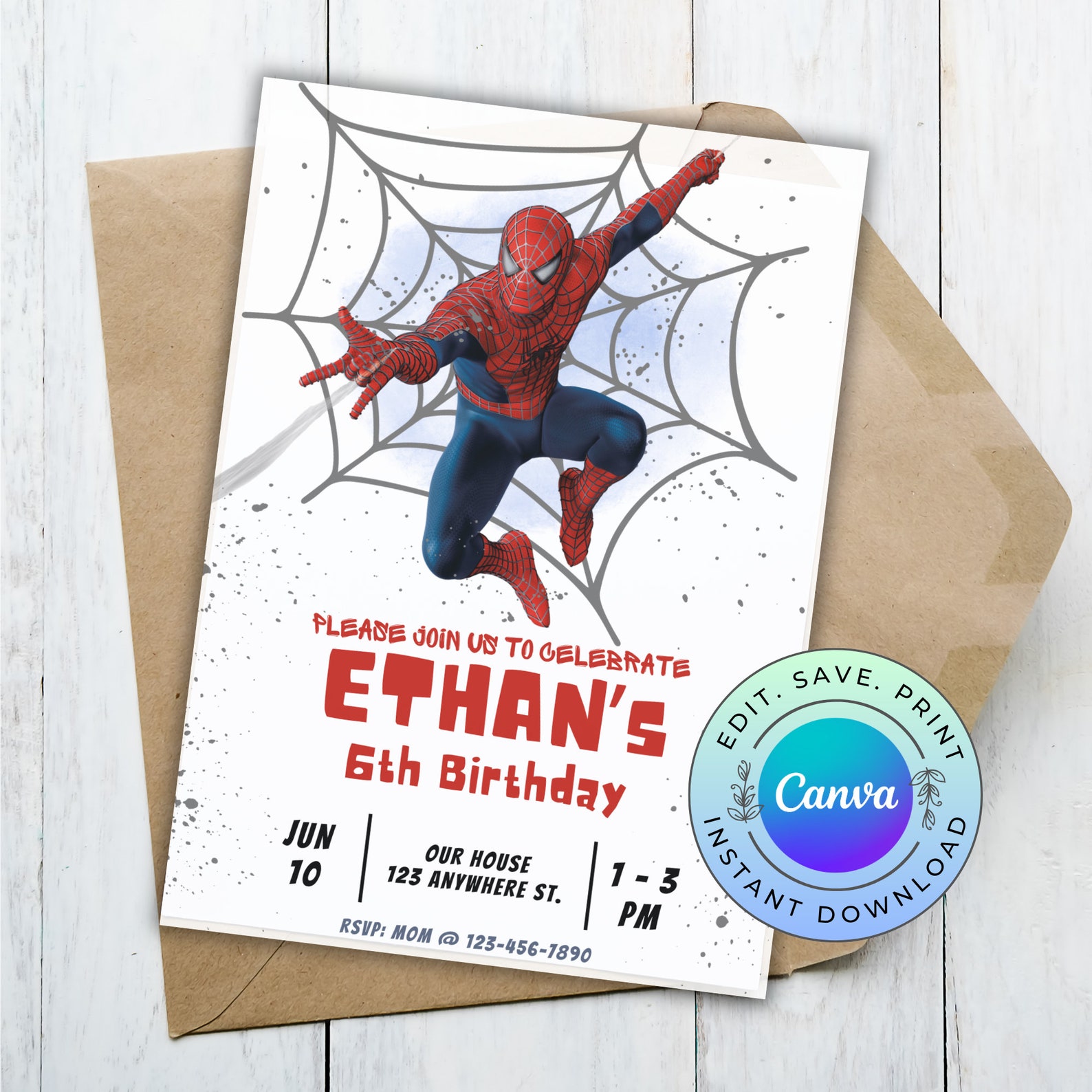 Editable Spiderman Birthday Invitation, Printable Superhero Birthday ...