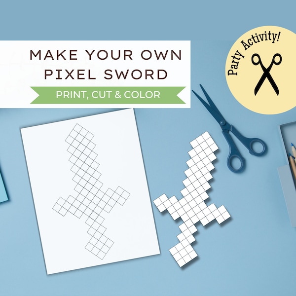 Printable Pixel Sword Party Activity, Printable Pixel Sword Coloring Page,  Make Your Own Pixel Sword, DIGITAL DOWNLOAD