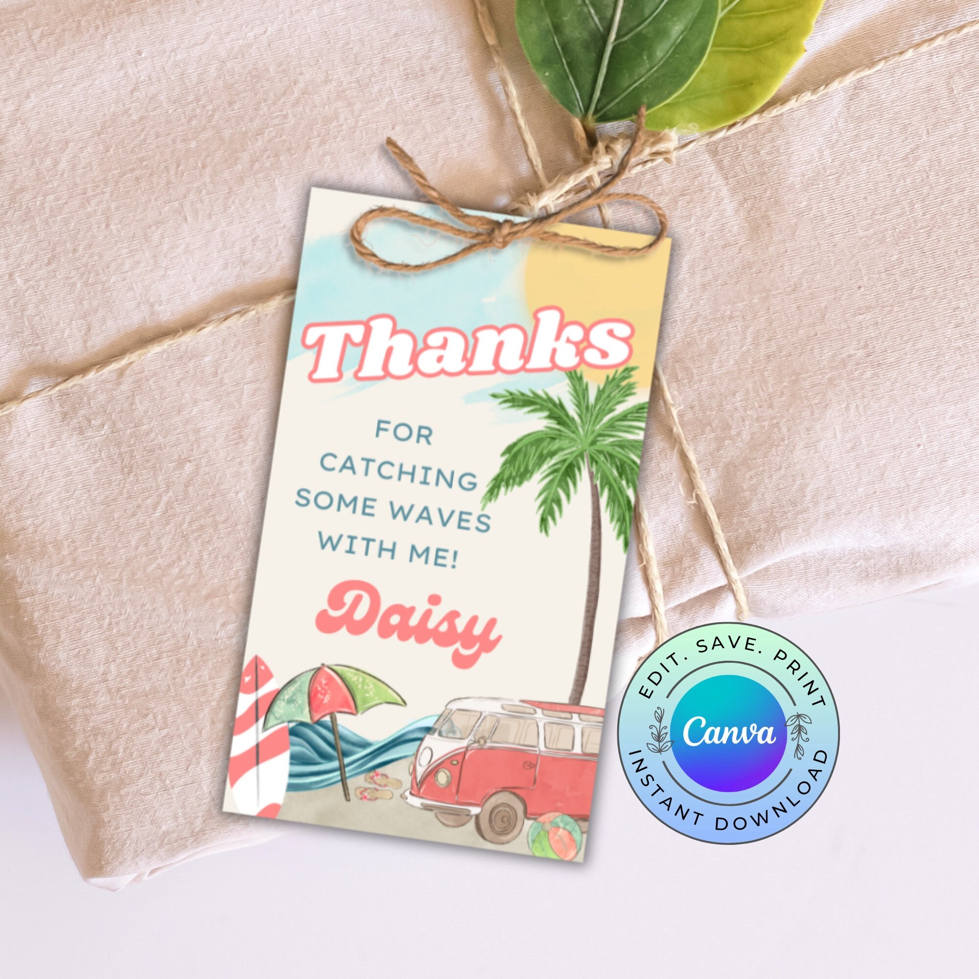 Editable Beach Party Favor Tag, Printable Beach Bash Thank You Tag ...