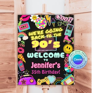 Editable 90s Party Welcome Sign, Printable 90s Party Sign, Printable 90s Birthday Sign, Retro Birthday Welcome Sign, DIGITAL DOWNLOAD