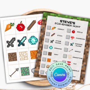 Personalisierbare Pixel Craft Schnitzeljagd, Videospiel-Party-Aktivität, Pixel Craft Schatzsuche, DIGITALER DOWNLOAD