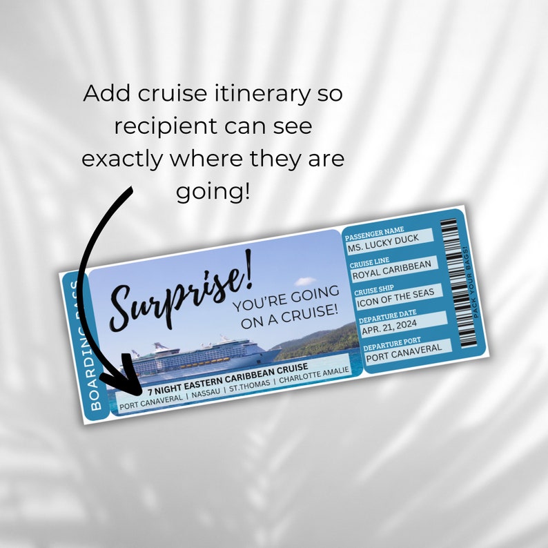 Editable Surprise Cruise Reveal Ticket, Printable Cruise Reveal Present ...