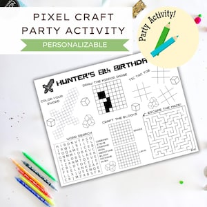Personalisierbar Pixel Handwerk Party Aktivität, Druckbares Pixel Handwerk Aktivitätsblatt, Pixel Handwerk Malvorlage, DIGITALER DOWNLOAD