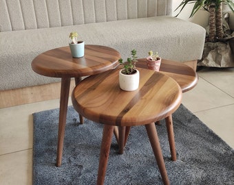 Solid Walnut Wood End Table, Walnut Side Table,Nesting table, End Table for Living Room,Wooden End Table,Sofa Side table,Side Table Set