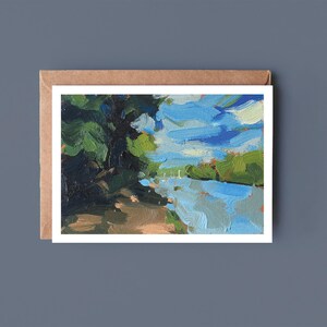 Biglietto di auguri vuoto, biglietto "Ancorato sul fiume Fal", biglietto d'artista, biglietto di belle arti, biglietto "Cornovaglia", biglietto di vela, biglietto di condoglianze, biglietto di barca