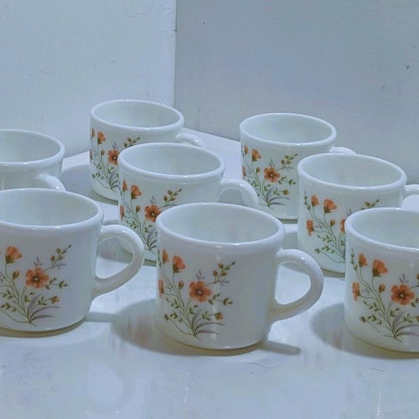 10 tasses à café pyrex vintage anglais opaline blanche