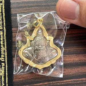 Coin Phra Rahu Om Jun Moon Eather Pendant Gold Micron Case Thai Gifts Amulet Buddha talisman Protection God of  Darkness Lucky Fortune