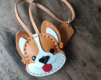 Corgi Bag Charm –  Leather Keychain Thai Handmade Accessory Adorable Dog Lover Gift Durable Multi-Use Charm