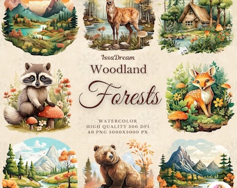 Akvarell skog Clipart, skogsmarker, naturlandskap, skogsscen, landskap Clipart PNG, skogsmark väggkonst, kommersiellt bruk