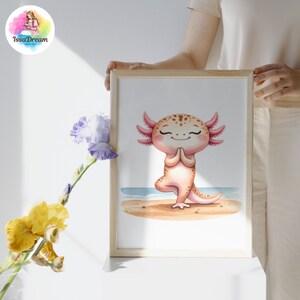 Akvarell Axolotl på semester Clipart, söt Axolotl Clipart, sommarsemester, semester Clipart, strand, Axolotl sublimering, kommersiellt bruk bild 6