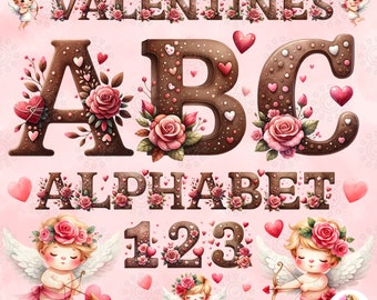 Chocolate Cookie Alphabet: Valentine Letters & Numbers Clipart, A-Z, 0-9, PNG, Digital Download, Sublimation Design, Commercial Use