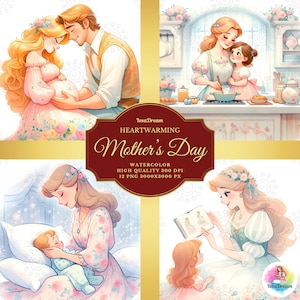 Watercolor Mother&#39;s Day Clipart, Mom with Kids Clipart, Gift for Mom Clipart, Heartwarming Clipart, Parent Clipart, Family, Commercial Use