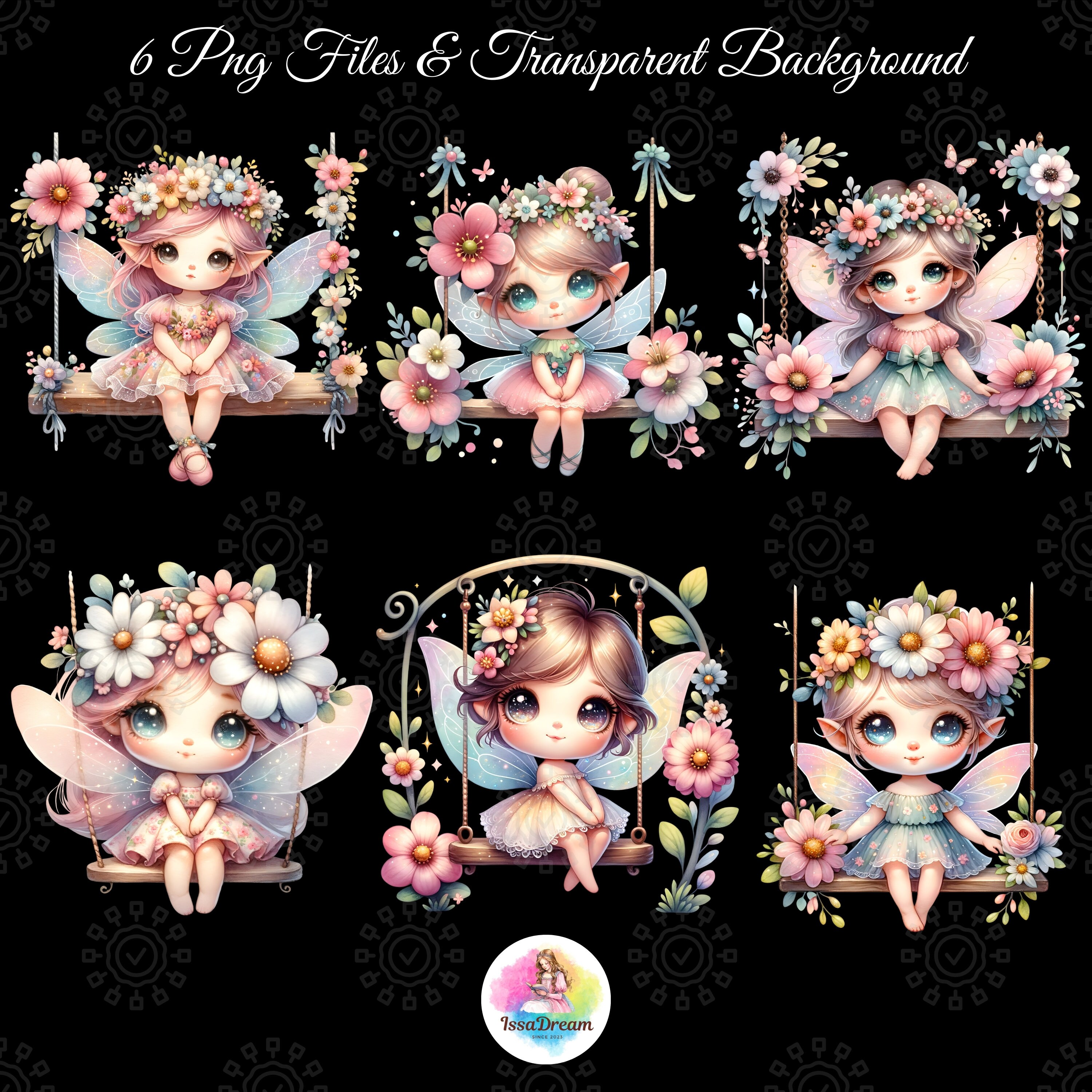 Watercolor Fairy Sitting on Swing Clipart, Cute Little Fairy Clipart ...