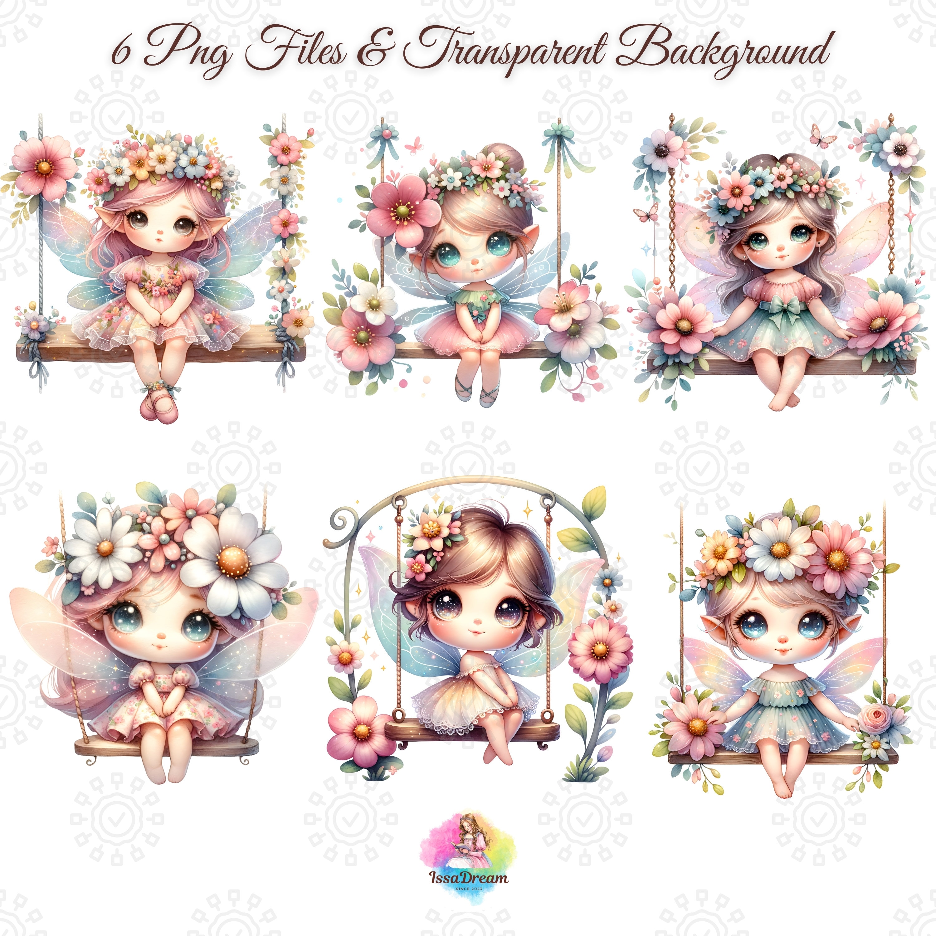 Watercolor Fairy Sitting on Swing Clipart, Cute Little Fairy Clipart ...