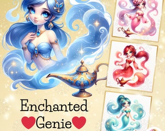 Watercolor Genie Princess in the Magic Lamp Clipart, Arabian Princess, Genie Girl Lamp, Fantasy Clipart, Genie Sublimation, Commercial Use