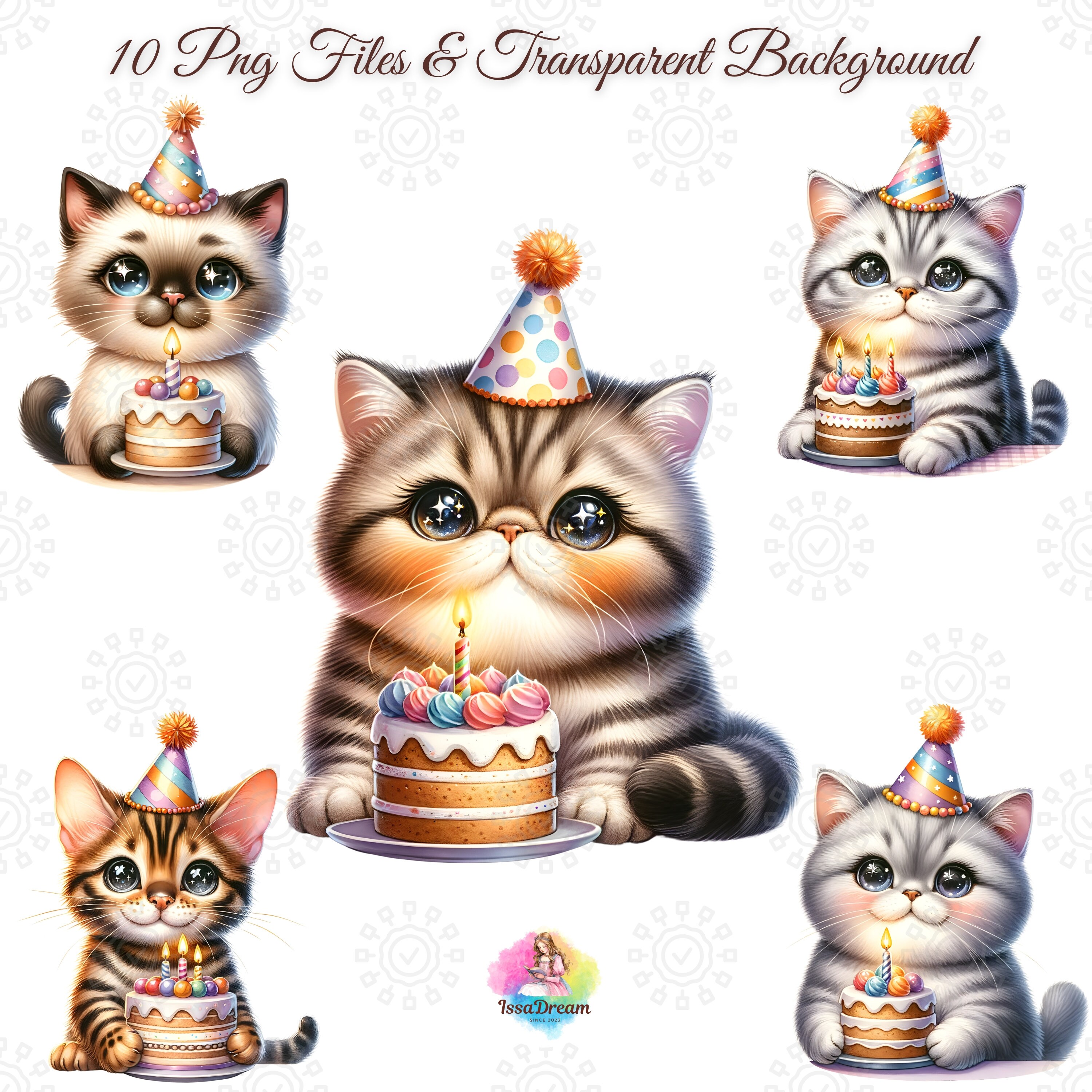 happy birthday cat, funny cat, cat illustration,... Watercolor Birthday Cat PNG Bundle, Cat With Birthday Cake, Cute ...