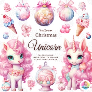 Watercolor Christmas Unicorn Clipart: 35 PNG Designs (Digital Download)