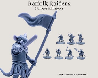 D&D Pathfinder Ratfolk Raiders | 28mm 32mm Fantasy Miniature Set for TTRPGs, Frostgrave, Wargames | 8 Unique 8k Resin Minis