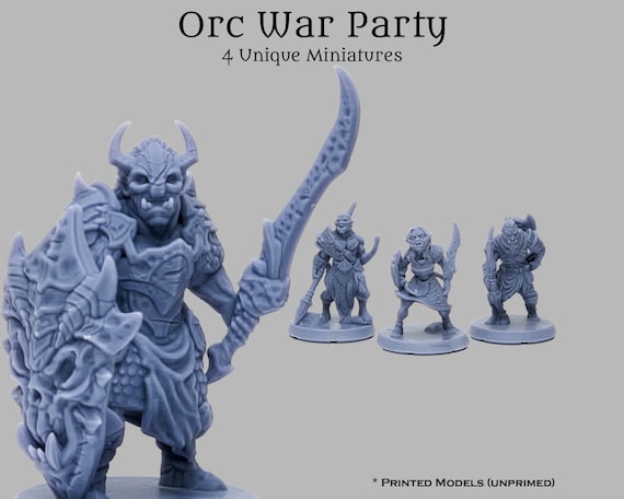 D&D Pathfinder Orc War Band 28mm Fantasy Miniature Set - 4 8k Resin Minis